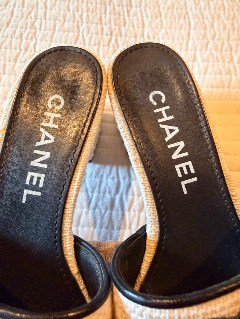 CHANEL Women's Off White and Black Slide Sandals - Picture 8 of 10